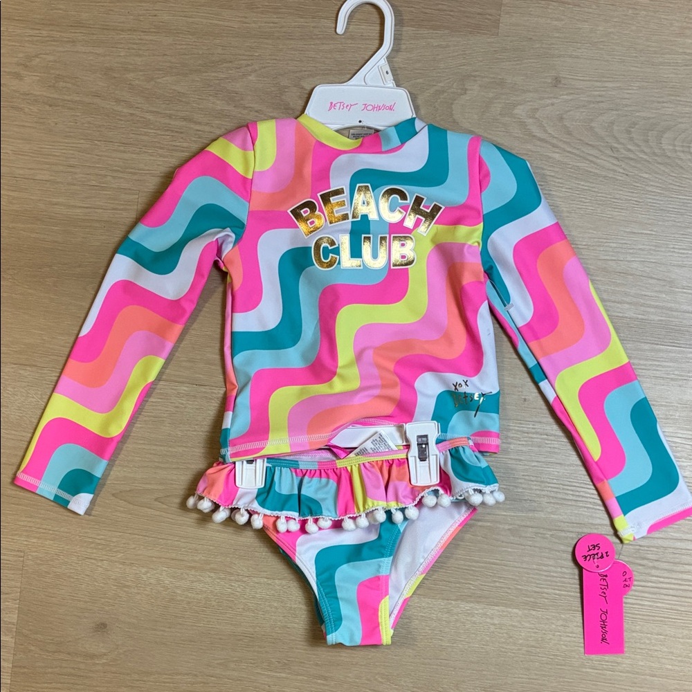 New BETSEY JOHNSON Long Sleeve Rash Guard & Bikini Bottoms Set girl’s 6